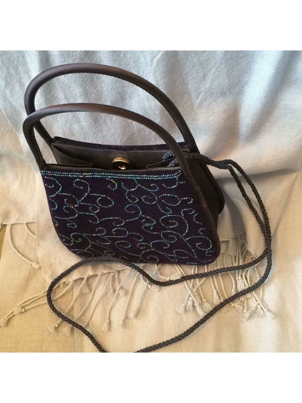 Vintage Midnight blue evening bag with iridescent beads formal special occasion - Picture 5 of 5